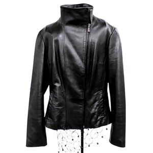 JONES NEW YORK Ladies Black Leather Biker Jacket Size M
